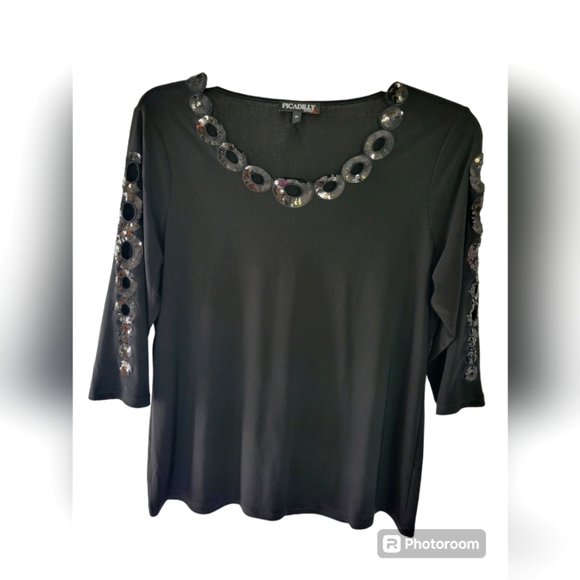 Piccadilly Canada womens black dressy top with sequined neckline size XL - Picture 1 of 3